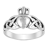 Oxidized Celtic Knot Claddagh Heart Ring New 925 Sterling Silver Band Sizes 4-12