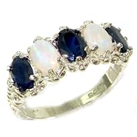 925 Sterling Silver Real Genuine Sapphire and Opal Womens Eternity Ring