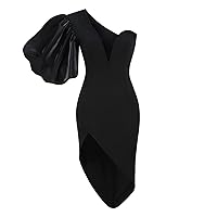 Summer Black Irregular Evening Dress for Women, Cocktail Formal Dress One-Word Off Shoulder V-Neck Short Bodycon Dress