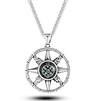 Vintage Mens Working Nautical Compass Necklace Pendant Stainless Steel