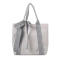 Ribbon Women's Canvas Handbag Tote Compatible with A4 Stripes, Small, Lightweight, Simple, Cute