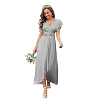 V-Neck Bridesmaid Dresses for Wedding Long Chiffon Ruffles Elegant A-Line Prom Gown Formal Party Dress 2023 DR0252R