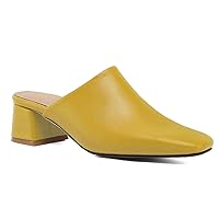 MOOMMO Women Chunky Heel Mules Closed Toe Square Toe Slip On Backless Pumps Mid Block Heel Office Casual Dress Shoes 5-17 US