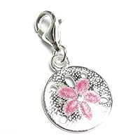 Queenberry Sterling Silver Pink Enamel Flower Dangle Pendant for European Clip On Charm Bracelet W/Lobster Clasp