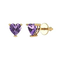 0.9ct Heart Cut Solitaire Simulated Alexandrite Unisex Pair of Stud Earrings 14k Yellow Gold Screw Back conflict free Jewelry