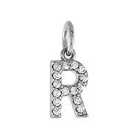 Small 1/2 inch 14k White gold Diamond Block Alphabet Initial Pendant Necklace for Women 1/10 ct. High Polished 18 inch Cable Chain