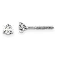 14k White Gold 1/3 Carat Total Weight Round SI1 SI2 G H I Lab Grown Diamond Screw Back 3 Prong Stud Post Earrings Jewelry for Women