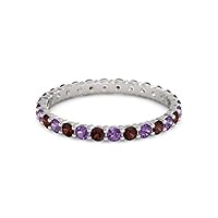 Amethyst With Garnet Round 2.50 MM Eternity 925 Sterling Silver Women Stackable Wedding Ring Jewelry