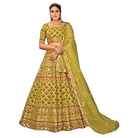 Mustard Yellow Multi Thread Gota Patti Embroidered Indian Wedding Special Georgette Chaniya Choli Bollywood Lehenga Dress 1232