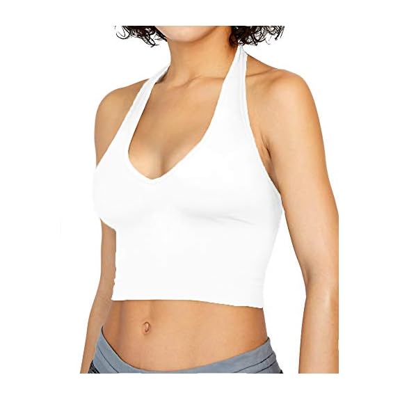CLOZOZ Halter Tops for Women Going Out Tops V Neck Cropped Tank