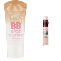 Dream Fresh Skin Hydrating BB cream, 8-in-1 Skin Perfecting Beauty Balm & Instant Age Rewind Eraser Dark Circles Treatment Multi-Use Concealer, 110, 1 Count