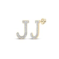 10kt Yellow Gold Womens Round Diamond J Initial Letter Earrings 1/10 Cttw