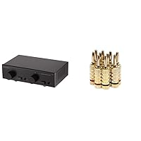 Monoprice 108231 2-Channel A/B Speaker Selector - Black with Volume Control & 109436 Gold Plated Speaker Banana Plugs – 5 Pairs – Closed Screw Type, for Speaker Wire, Home Theater