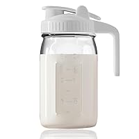 Ford & Row- Breast Milk Pitcher White 32 oz- Formula Pitcher For Breastmilk Storage Container For Fridge- Breastmilk Pitcher- Mason Jar Pour Spout Lid- Formula Mixing Pitcher- Mason Jar Pitcher