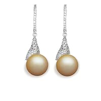 9 mm South Sea Cultured Pearl and 1.016 carat total weight diamond accent Earring in 14KT White Gold