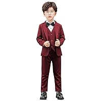 Boys Formal Suit Blazer Vest Pants 5-Piece Set with Tie or Bowtie Single-Breasted Jacket Dresswear Suit for Wedding Party
