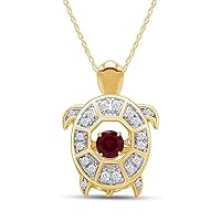 Turtle Floater Pendant Necklace 1.50Ct Created Red Ruby Simulated Diamond 925 Sterling Silver 14k Yellow Gold Finish