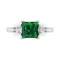 Clara Pucci 2.32 ct Brilliant Princess Cut Simulated Emerald 18K White Gold 3 Stone Anniversary Wedding Designer Engagement Ring
