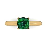 Clara Pucci 1.4ct Cushion Cut Solitaire Simulated Green Emerald Proposal Bridal Designer Wedding Anniversary Ring 14k Yellow Gold