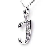 Silver Diamond Initial Pendant J with Silver Chain