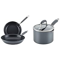 Anolon Advanced Home Hard-Anodized Nonstick Skillets (2 Piece Set- 10.25-Inch & 12.75-Inch, Moonstone) & Advanced Home Hard Anodized Nonstick Sauce Pan/Saucepan