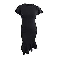 Calvin Klein Women's Flutter-Sleeve Flounce Midi Dress (4, Black)