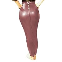 Lockable High Waist Full Zip Bodycon Mermaid Skirts for Women PU Leather Pencil Skirts Sissy Hobble Skirt Slim Long Skirt Custom (3X-Large,Dark Red,3X-Large)