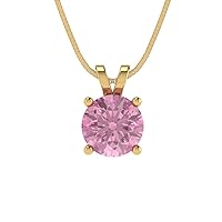 Clara Pucci 1.0 ct Round Cut Genuine Pink Simulated Diamond Solitaire Pendant Necklace With 16