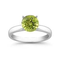 6mm 0.85 Carats Peridot Solitaire Ring in Sterling Silver