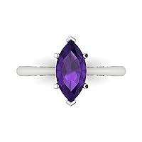 Clara Pucci 1.6 ct Marquise Cut Solitaire Purple Amethyst Classic Anniversary Promise Engagement ring Solid 18K White Gold for Women