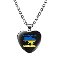 Tryzub Ukraine Flag Heart Necklace Ukrainian Symbol Pendant Necklace Chains Glass Jewelry Gifts