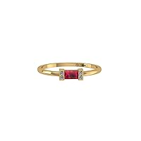 0.024ct Diamond & 0.14ct Ruby iSleek Baguette Ring in 14K Gold April and July Birthstone Rings Valentine Anniversary Birthday Jewelry Gifts for Women Girls