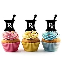 Mortar and Pestle Pharmacy Rx Silhouette Acrylic Cupcake Toppers 12 pcs