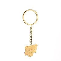 Stainless Steel Nigeria Map Flag Keychain Gold Color Nigerian Jewelry