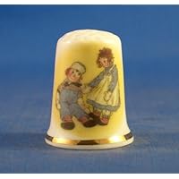 Porcelain China Collectible Thimble - Raggedy Ann & Andy Meet - Gift Box