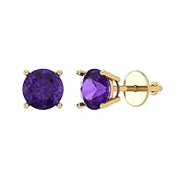1.4ct Round Cut Solitaire Natural Amethyst Unisex Designer Stud Earrings 14k Yellow Gold Screw Back conflict free Jewelry