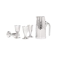999 Sterling Silver Sake Cup Decanter Set, Handmade hammered Lines Sake Decanter Cups, 5 piece set