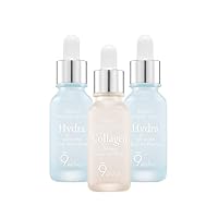 [9wishes] Glowing Skin Ampule Serum 3 Set (1 Collagen+2 Hydra Set) 3-Pack, Natural & Organic Anti-Aging Facial Formulation - Pluming, Lifting and Firming with Hydration - Improves Elasticity