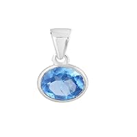 Sky Topaz Round Gemstone Pendant With Chain In 925 Sterling Silver | 925 Stamp Jewelry | Gifts For Women and Girls