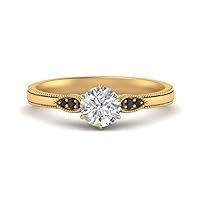 Choose Your Gemstone Milgrain Simple Diamond CZ Ring yellow gold plated Round Shape Milgrain Engagement Rings Matching Jewelry Wedding Jewelry Easy to Wear Gifts US Size 4 to 12