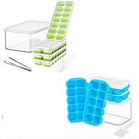DOQAUS Ice Cube Tray with Lid and Bin, 8 Pack Silicone Plastic Ice Cube Trays for Freezer with Ice Box