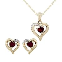 Gemondo 9ct Yellow Gold Garnet & Diamond Heart Earrings & 45cm Necklace Set