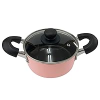 NQ-0101 Carino Two-Handled Pot, 6.3 inches (16 cm), With Glass Lid, Pink, Mini Casserole IH, Gas Stove, Compatible with All Heat Sources