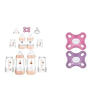 MAM Grow with Baby 15-Piece Gift Set, Newborn 0-4 Months, Anti-Colic Bottles & Comfort Baby Pacifier, 100% Lightweight Silicone, Sterilizer Case, Girl, 0-3 Months (Pack of 2)