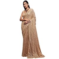 Ancient Thread and Multiple Sequins Embroidered Georgette Designer Saree with Unstiched Blouce for Women Ivory Color