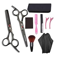 JIESENYU high-end Professional Hairdresser 6-inch Hairdressing Scissors 440C Steel Hair Salon Electroplating black (Set2)