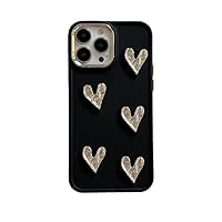 Morandi Colour Metal Mirror Frame Heart Phone Case with Electroplated Lens and Three-Dimensional Girly Heart for iPhone 14 13 12 11 Pro Max X XS XR (Black,IP 14 Pro)
