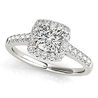 14k White Gold Square Outer Shape Round Diamond Engmt Ring 3/4 cttw