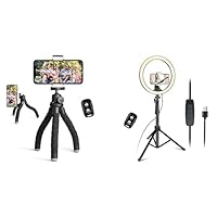 Bundle of UBeesize Phone Tripod with 12’’ led Ring Light with Tripod Stand, Portable and Flexible Tripod with Wireless Remote and Clip, Cell Phone Tripod Stand for Video Recording