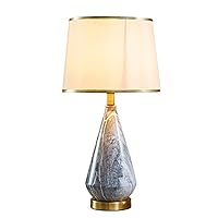 Bedside Lamp, Marble Ceramics Bedside Table Lamps with Fabric Lampshade and All Copper Base Contemporary Nightstand Lamp for Living Room Easy to Assemble/B/53Cm